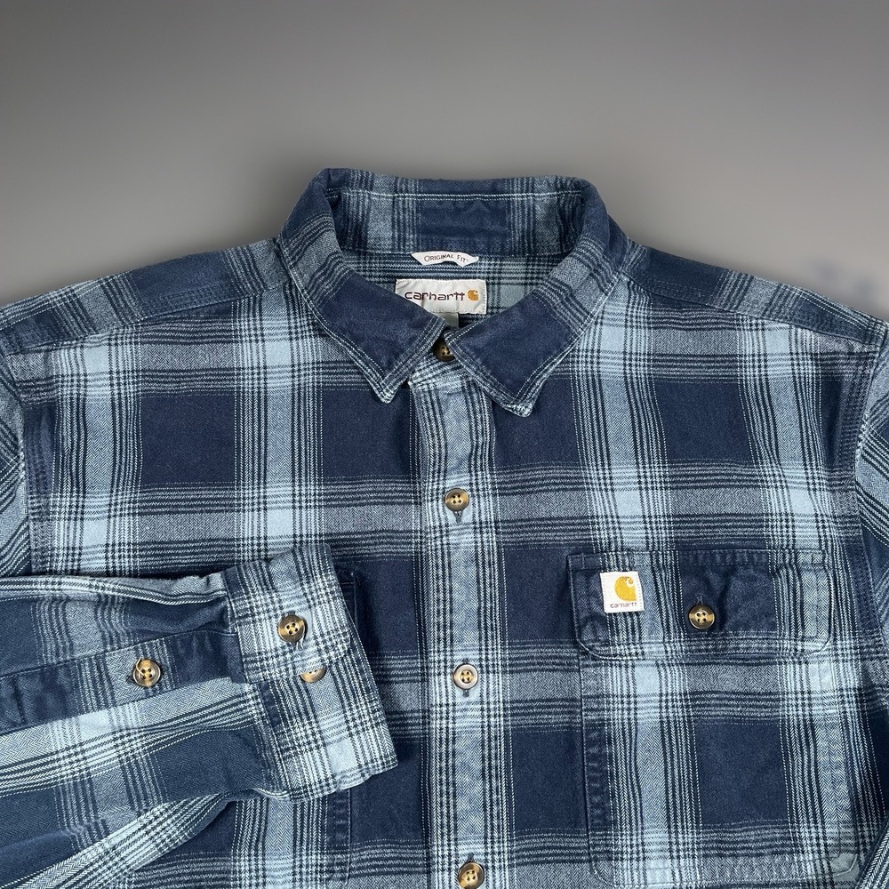 Carhartt Shirt Mens Medium Blue Plaid Heavyweight Flannel Original Fit 104451